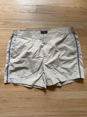 H&M Beige Swim Trunks with Navy Side Stripes